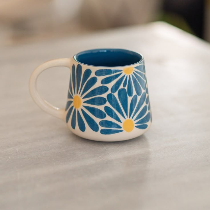 Vibrant Blue Daisy Print Ceramic Mug