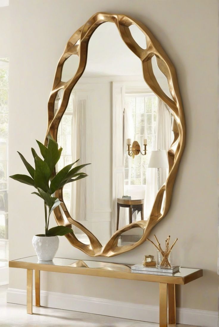 Modern Organic Gold Wall Mirror