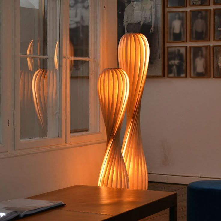 Modern Sculptural Wood Floor Lamps (Set of 2)
