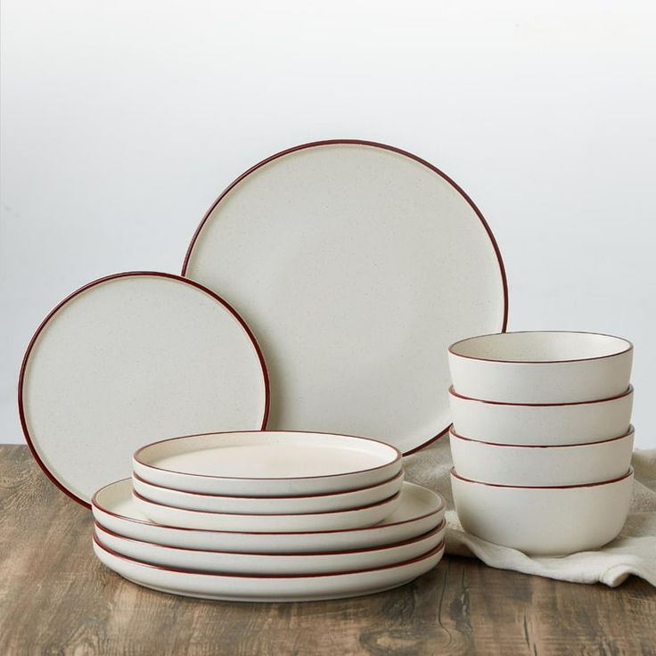 Rustic Speckled Dinnerware with Red Rim
