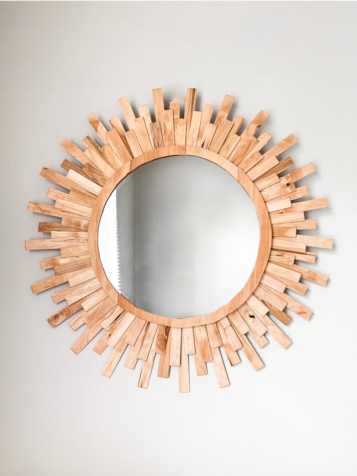 Natural Wood Sunburst Wall Mirror