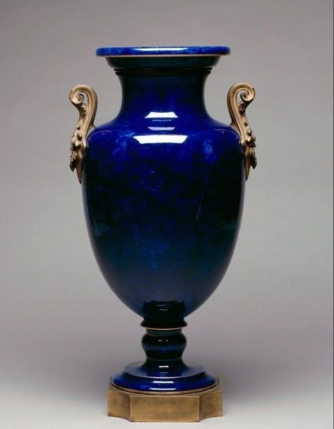 Regal Blue Urn Vase with Bronze Accents